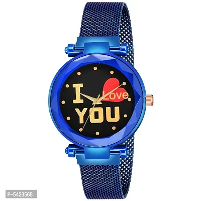 New Fashion I love You Black color Dial With Blue Maganet Strap For Girl Designer Fashion Wrist Analog Watch - For Girls-thumb0