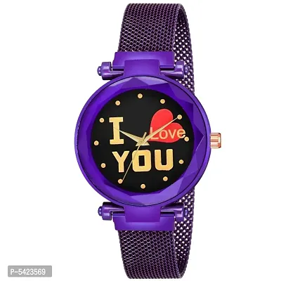 New Fashion I love You Black color Dial With Purple Maganet Strap For Girl Designer Fashion Wrist Analog Watch - For Girls