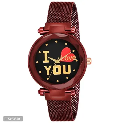 New Fashion I love You Black color Dial With Red Maganet Strap For Girl Designer Fashion Wrist Analog Watch - For Girls