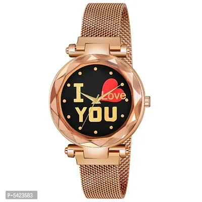 New Fashion I love You Black color Dial With Rose Gold Maganet Strap For Girl Designer Fashion Wrist Analog Watch - For Girls