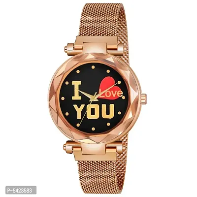 New Fashion I love You Black color Dial With Rose Gold Maganet Strap For Girl Designer Fashion Wrist Analog Watch - For Girls-thumb0