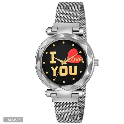 New Fashion I love You Black color Dial With Silver Maganet Strap For Girl Designer Fashion Wrist Analog Watch - For Girls