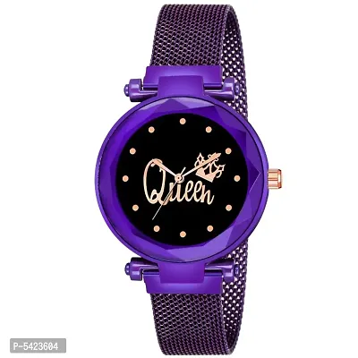 New Fashion Queen Black dial Purple Maganet Strap For Girl Designer Fashion Wrist Analog Watch - For Girls-thumb0