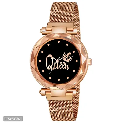 New Fashion Queen Black dial Rose Gold Maganet Strap For Girl Designer Fashion Wrist Analog Watch - For Girls-thumb0