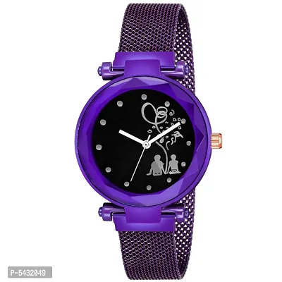 New Fashion Bethu Couple Black dial Purple Maganet Strap For Girl Analog Watch - For Girls