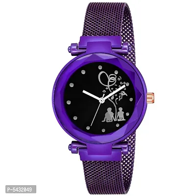 New Fashion Bethu Couple Black dial Purple Maganet Strap For Girl Analog Watch - For Girls-thumb0