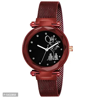 New Fashion Bethu Couple Black dial Red Maganet Strap For Girl Analog Watch - For Girls