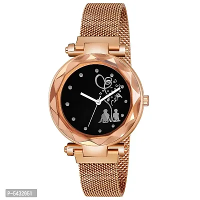 New Fashion Bethu Couple Black dial Rose Gold Maganet Strap For Girl Analog Watch - For Girls
