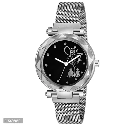 New Fashion Bethu Couple Black dial Silver Maganet Strap For Girl Analog Watch - For Girls-thumb0