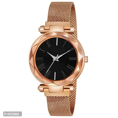 New Fashion Black Color Roman Digit dial Rose Gold Maganet Strap For Girl Designer Fashion Wrist Analog Watch - For Girls-thumb0