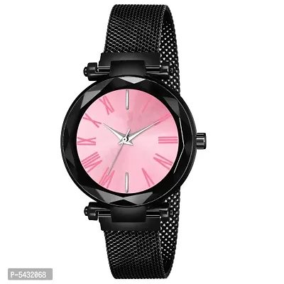New Fashion Pink Color Roman Digit dial Black Maganet Strap For Girl Designer Fashion Wrist Analog Watch - For Girls