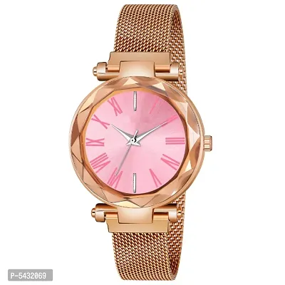 New Fashion Pink Color Roman Digit dial Rose Gold Maganet Strap For Girl Designer Fashion Wrist Analog Watch - For Girls-thumb0