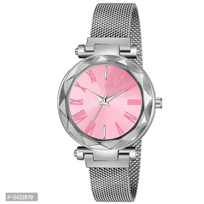 New Fashion Pink Color Roman Digit dial Silver Maganet Strap For Girl Designer Fashion Wrist Analog Watch - For Girls