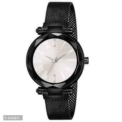 New Fashion Silver Color Roman Digit dial Black Maganet Strap For Girl Designer Fashion Wrist Analog Watch - For Girls