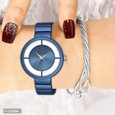 New Fashion BlueSilver Dial With Blue Metal Strap For Girl Women Designer Fashion Wrist Analog Watch - For Girls-thumb0