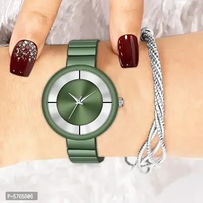 New Fashion GreenSilver Dial With Green Metal Strap For Girl Women Designer Fashion Wrist Analog Watch - For Girls