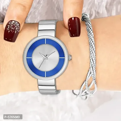 New Fashion BlueSilver Dial With Blue Metal Strap For Girl Women Designer Fashion Wrist Analog Watch - For Girls-thumb0