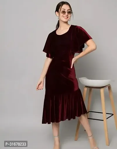 Stylish Maroon Velvet Bodycon Bodycon Dress For Women