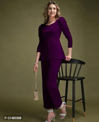 Contemporary Purple Polyester Solid Co Ords Sets For Women