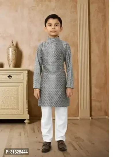 Stylish Grey Cotton Solid Kurta Sets For Boys