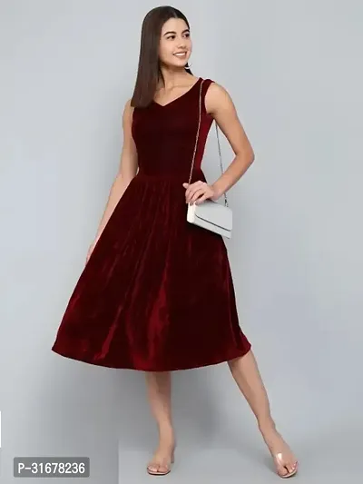 Stylish Maroon Velvet Bodycon Bodycon Dress For Women-thumb0