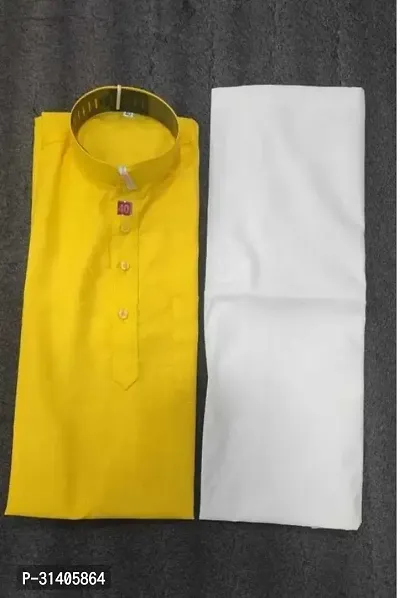 Reliable Yellow Cotton Solid Mid Length Kurta For Men