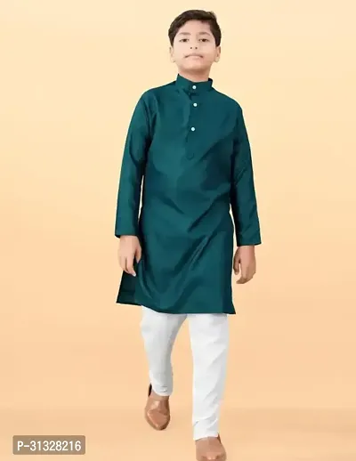 Stylish Blue Cotton Blend Solid Kurta Sets For Boys-thumb0