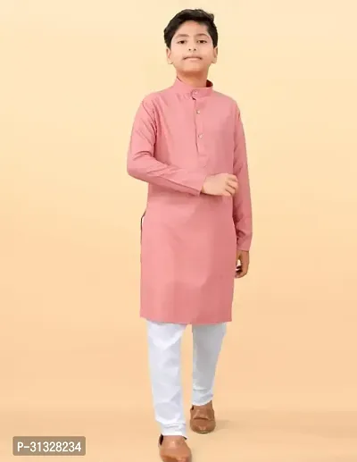 Stylish Pink Cotton Blend Solid Kurta Sets For Boys-thumb0