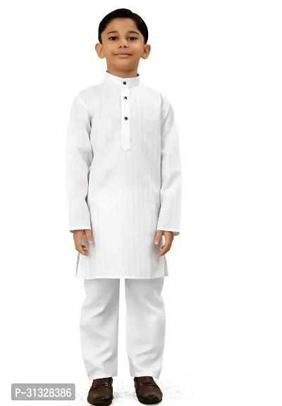 Stylish White Cotton Blend Solid Kurta Sets For Boys-thumb0