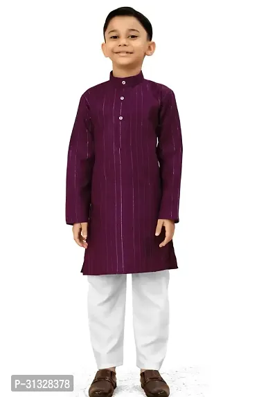 Stylish Purple Cotton Blend Solid Kurta Sets For Boys-thumb0