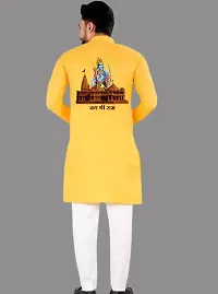 Reliable Yellow Cotton Solid Mid Length Kurta For Men-thumb1