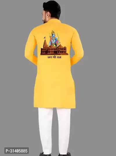 Reliable Yellow Cotton Solid Mid Length Kurta For Men-thumb2