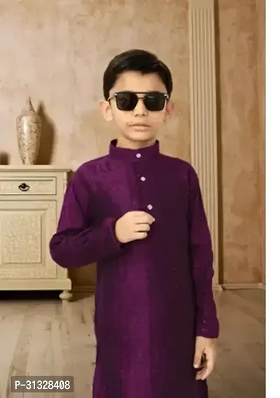 Stylish Purple Cotton Solid Kurta Sets For Boys-thumb0