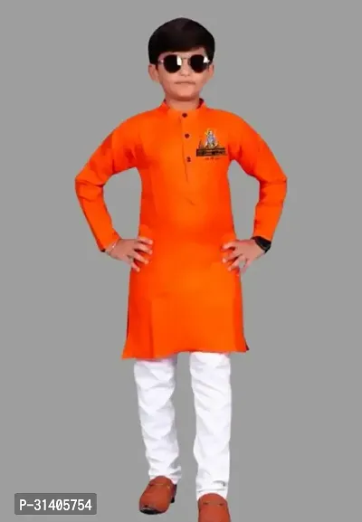 Stylish Orange Cotton Printed Kurta Sets For Boys-thumb0