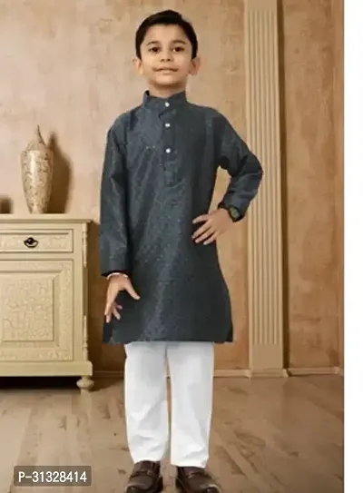 Stylish Grey Cotton Solid Kurta Sets For Boys-thumb0