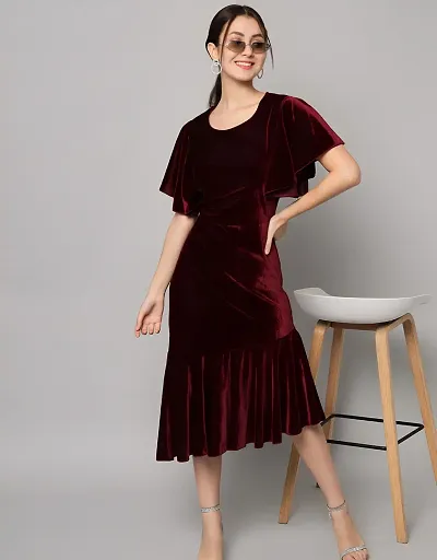 Stylish Velvet Solid Dresses For Women