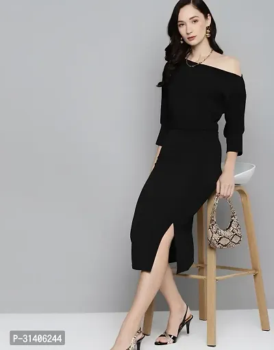 Stylish Black Lycra Solid A-Line Dress For Women-thumb0