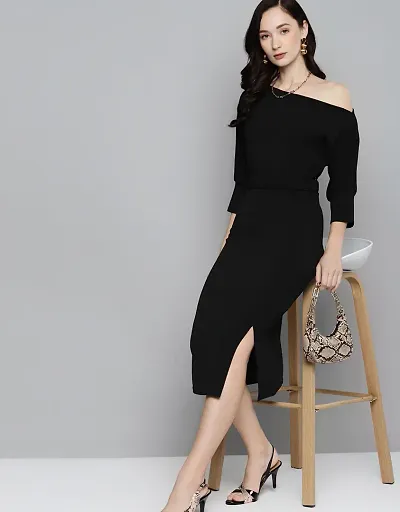 Classic Spandex Solid Dress for Women