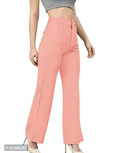 Elegant Peach Polycotton Solid Trousers For Women-thumb0