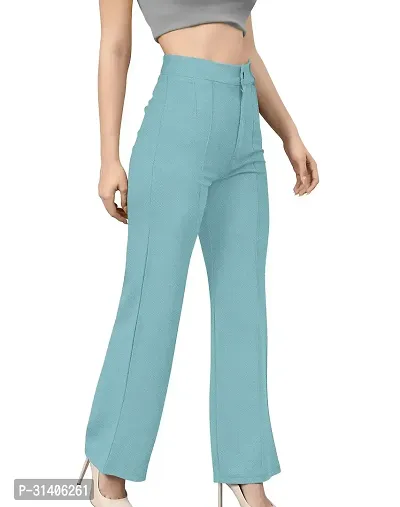 Elegant Blue Polycotton Solid Trousers For Women-thumb0