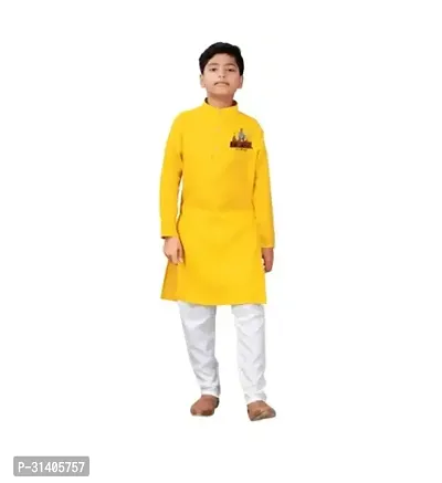 Stylish Yellow Cotton Printed Kurta Sets For Boys-thumb0