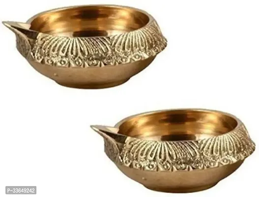 Classy Brass (Pack Of 2) Table Diya Set (Height- 0.7 Inch)-thumb0