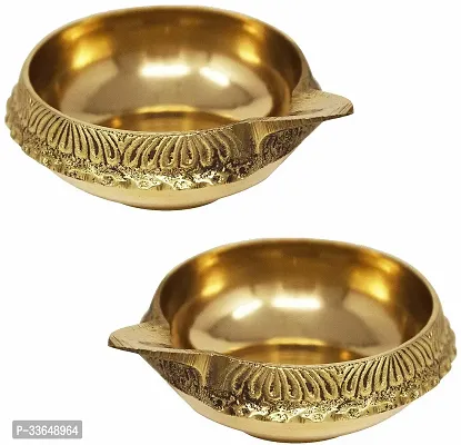 Classy Akhand Diya Small Brass Table Diya / Glass Cover Diya Brass (Pack Of 2) (Height- 4 Inch)