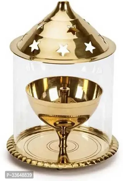 Classy Brass, Glass Table Diya (Height- 5 Inch)-thumb0