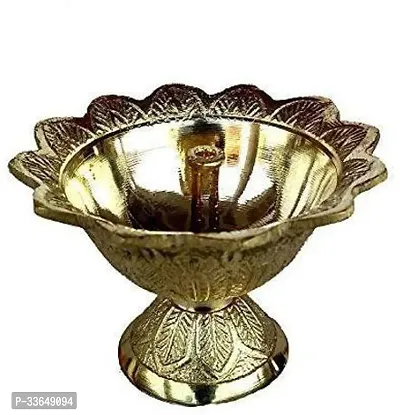 Classy (Pack Of 1 Pcs) Classic Round Brass Kamal Akhand Table Lamp Diya Designed Deepak Worship (Pack Of 2-Height- 1.57 Inch)-thumb0