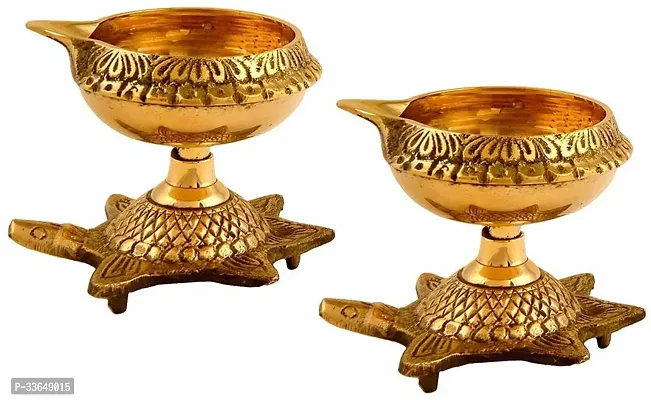 Classy 2 Brass Kuber Diya For Puja Item Akhand Turtle Diya - (2.2x1.7x1.5)In Brass, Copper (Pack Of 2) Table Diya Set (Height- 1.5 Inch)-thumb0