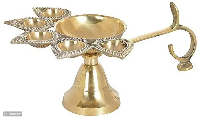 Classy Panch Deepak Aarti Oil Lamp For Pooja Mandir Brass Table Diya Brass Table Diya (Height- 3 Inch)-thumb0