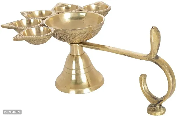 Classy Saangro Pure Brass Panch Aarti Oil Lamp/Diya For Pooja, Golden Brass Table Diya (Height- 3 Inch)-thumb0