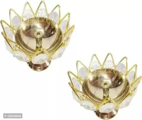 Classy Brass (Pack Of 2) Table Diya Set (Height- 1.9 Inch)-thumb0