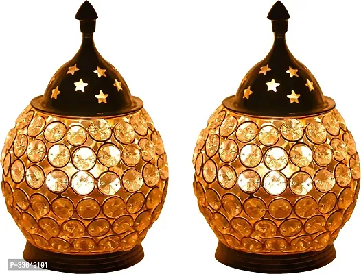 Classy Brass, Crystal (Pack Of 2) Table Diya Set (Height- 4 Inch)-thumb0